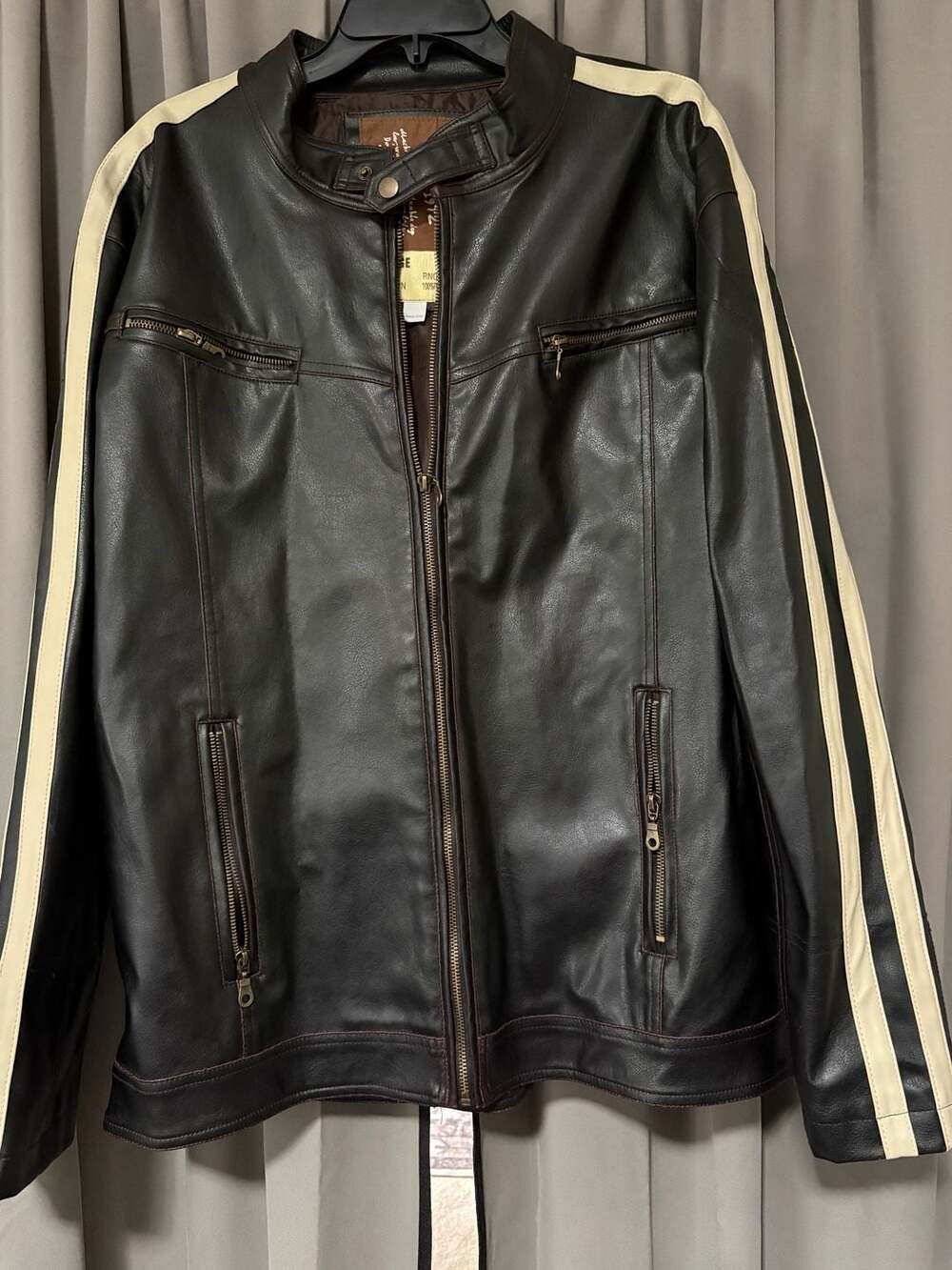 Machine Leather Jacket Size XXLARGE Dark Brown Stripe Moto Biker